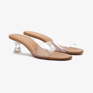 Larroude Vivi Lucite Mule In Tan Leather and Vinyl